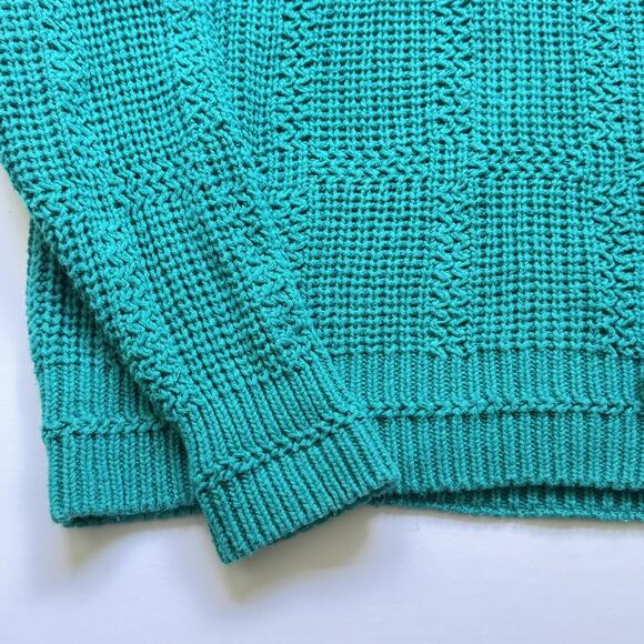 Vintage St. John’s Bay Men’s L Sweater Teal Ramie Cotton Textured Knit Pullover - Picture 5 of 7